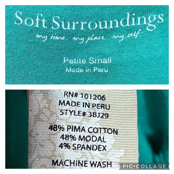 Soft Surroundings Women's Green Ruched Faux Wrap Shirt Size Petite Small - Picture 5 of 5